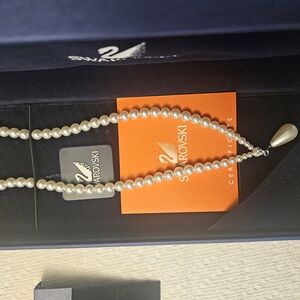 Swarovski White Pearl Necklace with Silver Chain